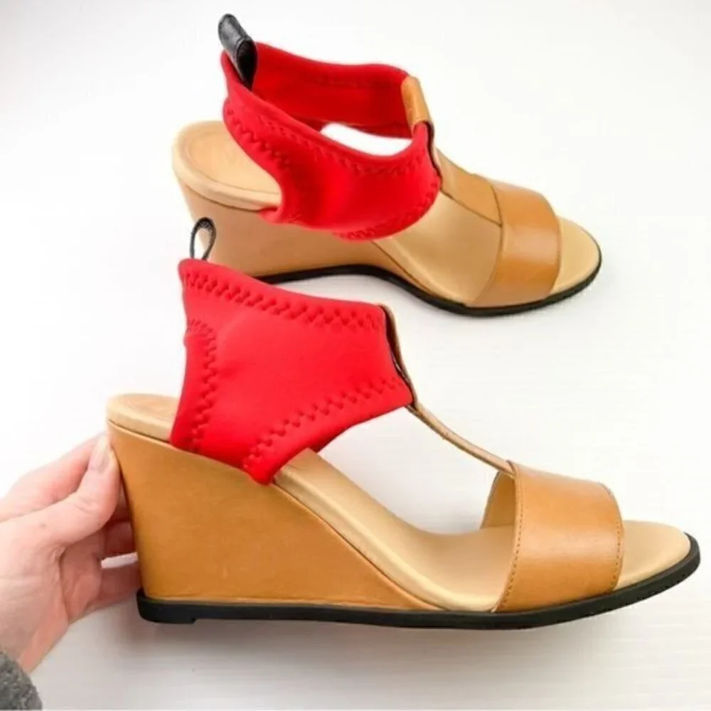 Maison Margiela MM6 Women's  size 10 Tan Red Leather Wedges Sandals Shoes